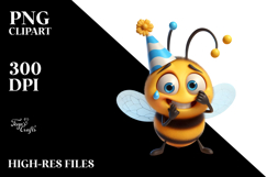 Cute Bee with Party Hat PNG Product Image 2
