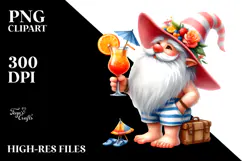 Whimsical Watercolor Gnome Drinking Cocktail PNG Product Image 2