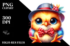 Colorful Baby Chicken with Bowtie PNG Product Image 2