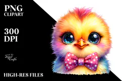 Cute Baby Chicken with Bowtie, Colorful PNG Product Image 2
