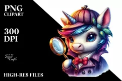 colorful Unicorn Wearing Detective Magnifying PNG Product Image 1