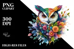 Abstract Vibrant Watercolor Owl PNG Product Image 3