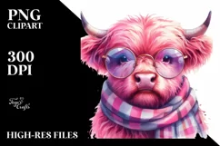 a Cute Angry Pink Highland Cow PNG Product Image 2