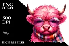 a Cute Angry Pink Highland Cow PNG Product Image 2