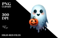 Funny Halloween Ghost Watercolor Clipart Product Image 1
