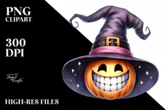Funny Halloween Hat Smile Watercolor Clipart Product Image 1
