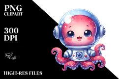 Cute Baby Octopus with Astronaut Helmet PNG Product Image 2