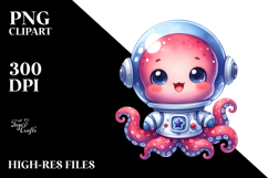 Cute Baby Octopus with Astronaut Helmet PNG Product Image 2