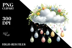 Pastel Watercolor Cloud with Hanging Eggs PNG Product Image 2