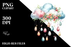 Pastel Watercolor Cloud with Hanging Eggs PNG Product Image 2