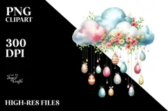 Pastel Watercolor Cloud with Hanging Eggs PNG Product Image 2