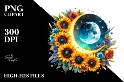 Vibrant Half Moon with Sunflowers Clipart, Transparent PNG Product Image 3