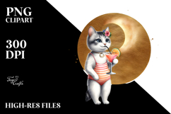 Watercolor Cat in Beachwear PNG Product Image 2