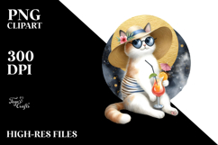 Watercolor Cat in Beachwear PNG Product Image 2