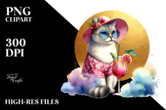 Watercolor Cat in Beachwear PNG Product Image 2