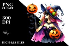 Vibrant Halloween Witch Watercolor Sublimation Clipart Product Image 3