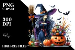 Vibrant Halloween Witch Watercolor Sublimation Clipart Product Image 2