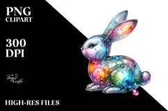 Colorful Wood Bunny on Splashy Background PNG Product Image 2