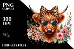 Elegant Highland Cow with Sunglasses PNG Product Image 1