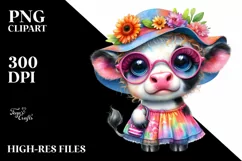 Cute Baby Cow Dressed for Summer PNG Product Image 3