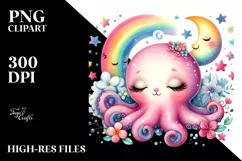 Cute Baby Octopus with Flowers PNG Product Image 1
