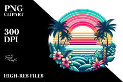 Retro Tropical Rainbow Sunset Tshirt Product Image 2