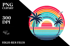 Retro Tropical Rainbow Sunset, PNG Clipart Product Image 2