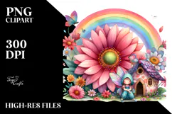 Fairy House, Large Flower, Striking Rainbow | Clipart Product Image 2