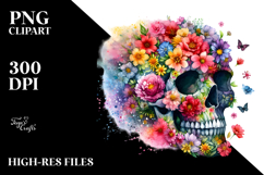 Colorful Skull Half Spring Flowers PNG Product Image 2