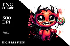 Funny Demon with Lollipop Watercolor PNG Product Image 2