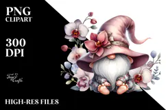 Cute Gnome with Big Hat and Magnolia, PNG Product Image 2
