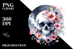 Cute Skull with Spring Flowers PNG Product Image 2