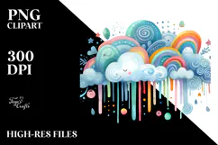 Vibrant Colorful Cloud Watercolor PNG Product Image 2