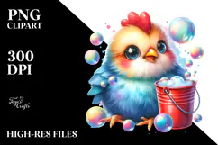 Smiling Baby Rooster with Bubble Bucket PNG Product Image 2