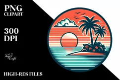 Tshirt Style Retro Tropical Island Sunset Clipart Product Image 3
