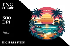 Tshirt Style Retro Tropical Island Sunset Clipart Product Image 3