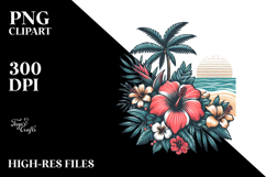 Vintage Tropical Flower Beach Clipart PNG Product Image 2