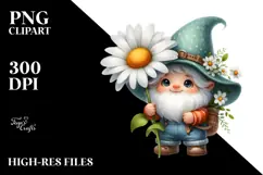 Watercolor Cute Baby Gnome with Daisy Frame PNG Product Image 2