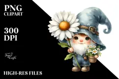 Watercolor Cute Baby Gnome with Daisy Frame PNG Product Image 2
