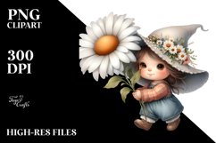 Watercolor Cute Baby Gnome with Daisy Frame PNG Product Image 2
