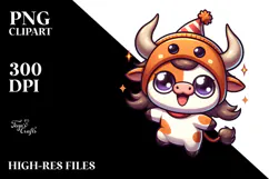 Playful Cow with Party Hat PNG Product Image 2