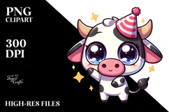 Playful Cow with Party Hat PNG Product Image 2