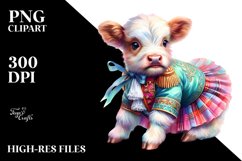 Colorful Watercolor Image of Baby Highland Cow with Minuet Product Image 3