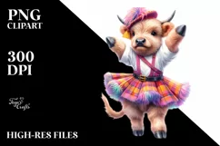 colorful Highland Cow with Minuet Dancer's Outfit PNG Product Image 1