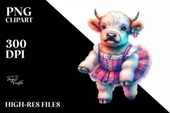 colorful Highland Cow with Minuet Dancer's Outfit PNG Product Image 3