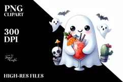 Simple Halloween Cute Ghost with Cocktail PNG Product Image 3
