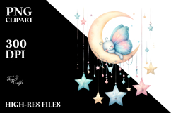 butterfly moon stars clipart Product Image 2