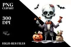 Watercolor Style Undead Funny Halloween Clipart Product Image 1
