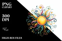 Colorful Watercolor Wimsical Sun, Vibrant Butterfly Clipart Product Image 1