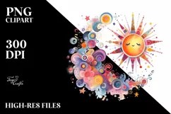 Colorful Watercolor Wimsical Sun, Vibrant Butterfly Clipart Product Image 1